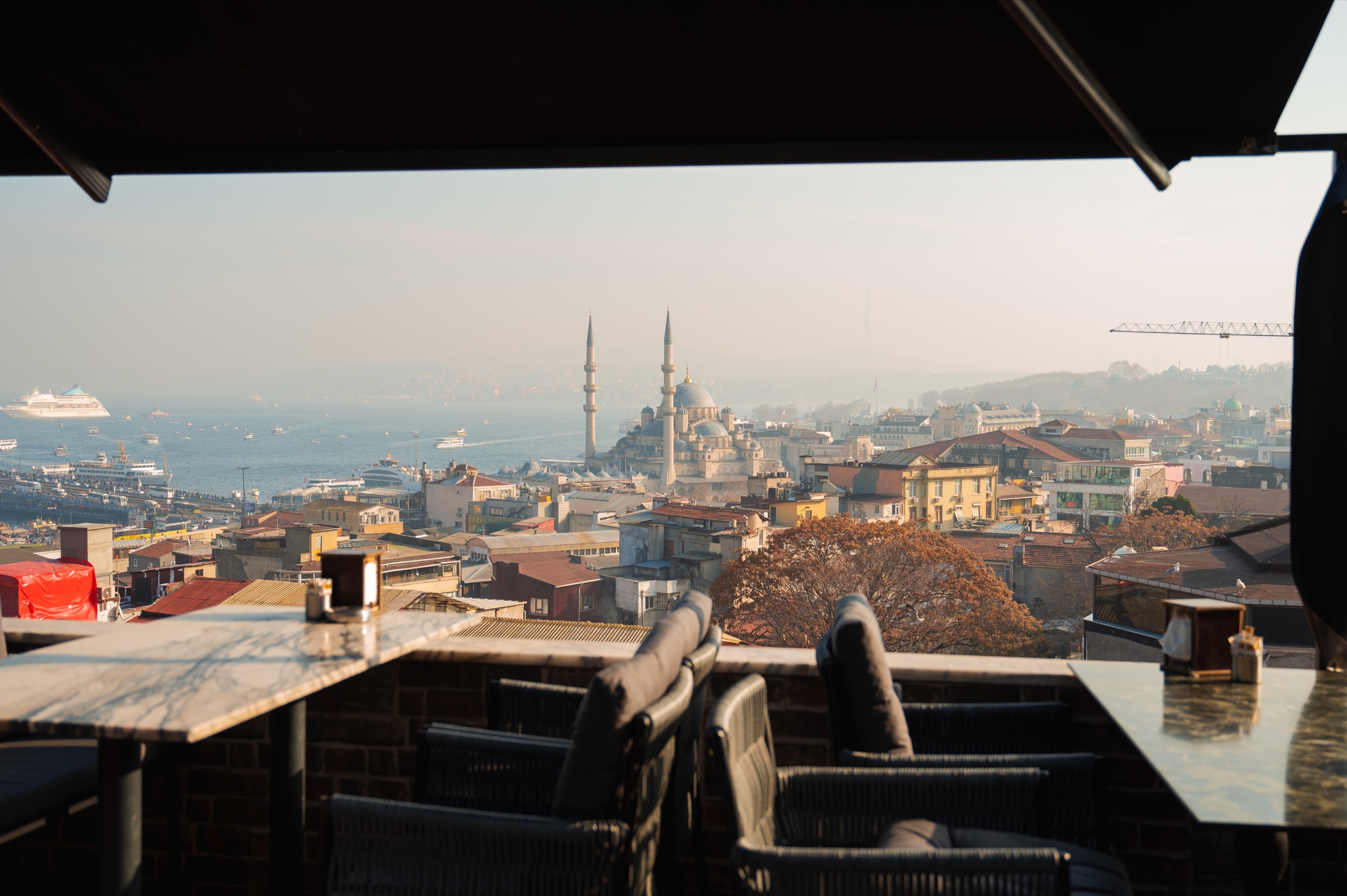 View across Istanbul toward a waterfront mosque